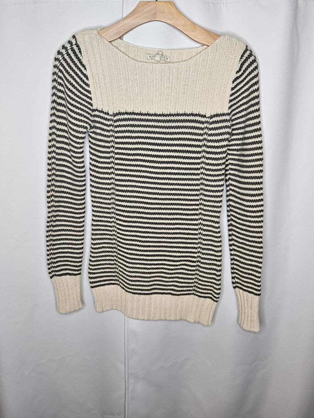 Old Navy Nautical Striped Boatneck Ribbed Knit Pullover Sweater Cream Green - S